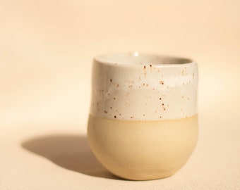 Handmade Japanese Style White Stonware Ceramic Cup, Handcrafted Ceramic Mug, cappucino cup, 180 ml (6 oz) mug, white with dots/speckles