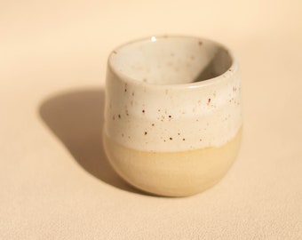 Espresso handmade mug, beige mug with beige white glaze speckled, 100 ml, 3.4 oz, wabi sabi, handcrafted cup