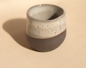 Japanese Style Handmade Black Stoneware Ceramic Cup, Single Espresso Cup, Turkish Coffee, Minimalistic Cup Glazed in Brown