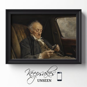 Vintage Elderly Man with Smartphone Digital Art | Modern and Traditional Fusion Wall Decor | PRINTABLE | No. 1