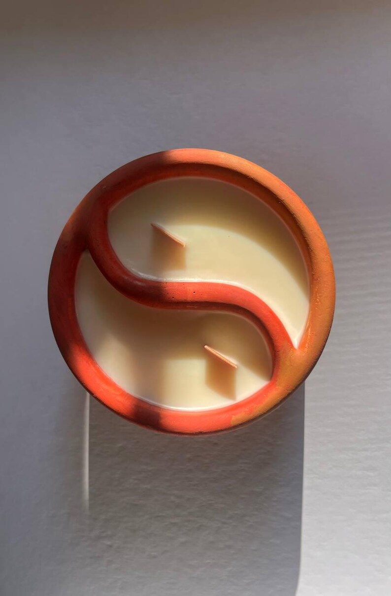 7 Oz Cement Candle Yin and Yang Candle Wood Wick Made of Concrete Soy