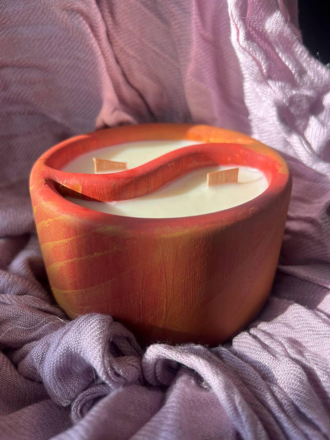 7 Oz Cement Candle Yin and Yang Candle Wood Wick Made of Concrete Soy