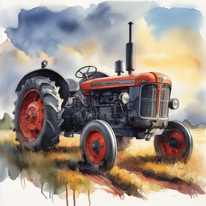 Rustikaler Traktor Aquarell