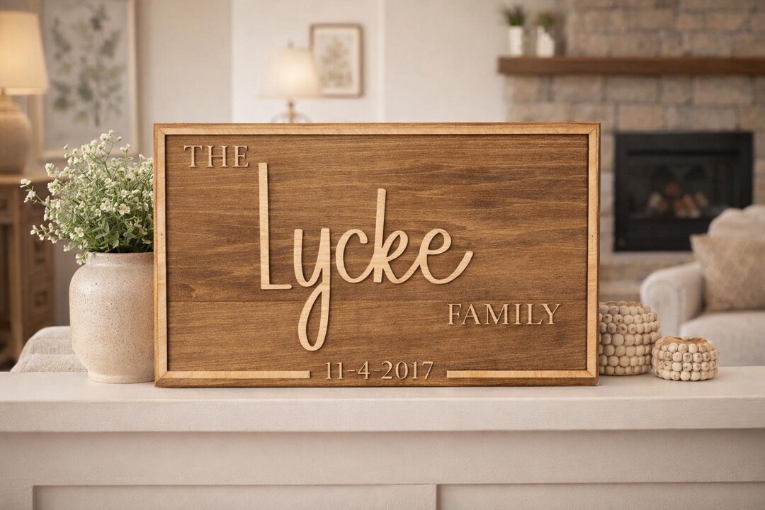 Custom Family Name Wood Sign | 3D Raised Lettering, Established Date ...
