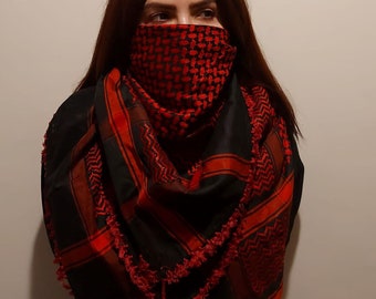 Keffiyeh Palestine Scarf Style, Kufiya Cotton Arafat Hatta Arab Style Headscarf for Men and Women, Traditional Shemagh with Tassels