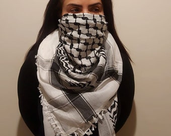 Keffiyeh Palestine Scarf - Arafat Hatta Arab Style Headscarf for Men and Women, Traditional Cotton Shemagh with Tassels, Free Palestine