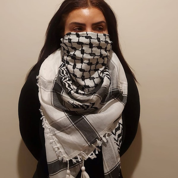 Keffiyeh Palestine Scarf - Arafat Hatta Arab Style Headscarf for Men and Women, Traditional Cotton Shemagh with Tassels, Free Palestine