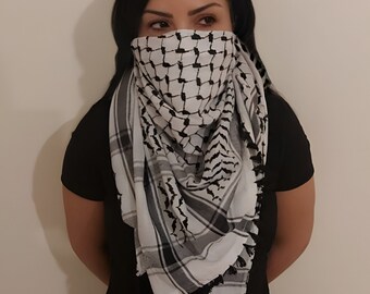 Keffiyeh Palestine Scarf, Cotton Arafat Hatta Arab Style Headscarf for Men and Women, Free Palestine, Traditional Shemagh with Tassels