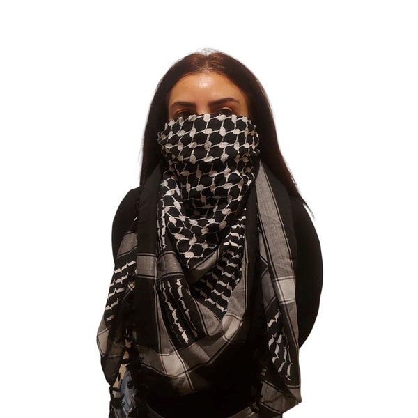 Keffiyeh Palestine Scarf Style, Cotton Arafat Hatta Arab Style Headscarf for Men and Women, Traditional Shemagh with Tassels Limited Edition