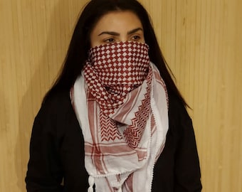 Keffiyeh Palestine Scarf Kufyiah - Arafat Hatta Shemagh Arab Style Headscarf for Men and Women, Traditional Cotton Shemagh with Tassels