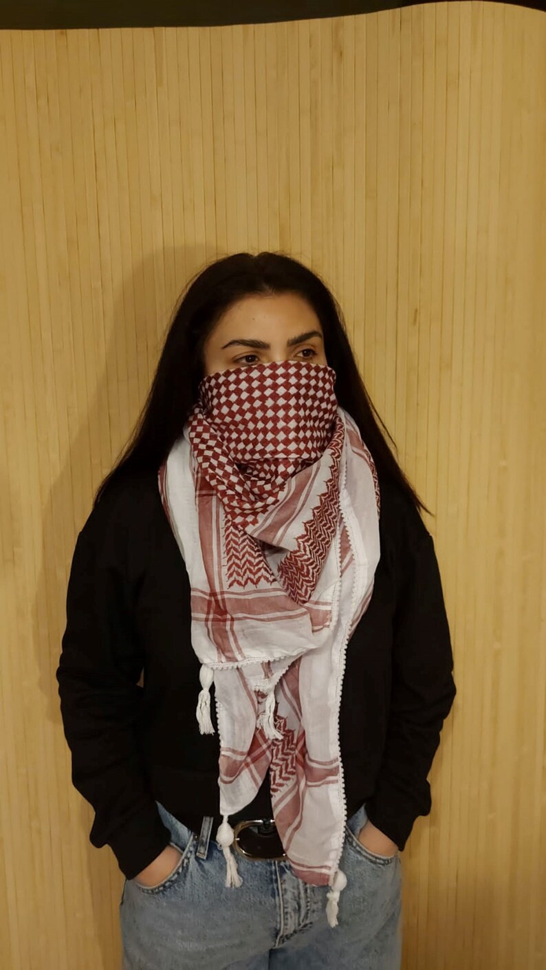 Keffiyeh Palestine Scarf Kufyiah Traditional Cotton Shemagh with Tassels, Arafat Hatta Arab Style Headscarf for Men and Women, Palestine image 4