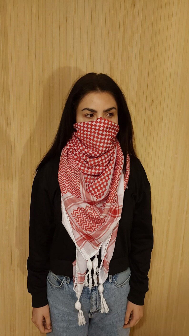 Keffiyeh Palestine Scarf Kufyiah Traditional Cotton Shemagh with Tassels, Arafat Hatta Arab Style Headscarf for Men and Women, Palestine image 1