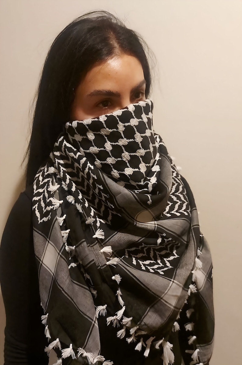 Keffiyeh Palestine Scarf Traditional Cotton Shemagh with Tassels, Free Palestine Kufiya, Arab Style Headscarf for Men and Women image 4