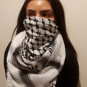 Keffiyeh Palästina Schal Arafat Hatta Kopftuch im arabischen Stil für Männer und Frauen, Traditioneller Baumwollshemagh mit Quasten, Free Palestine Bild 2