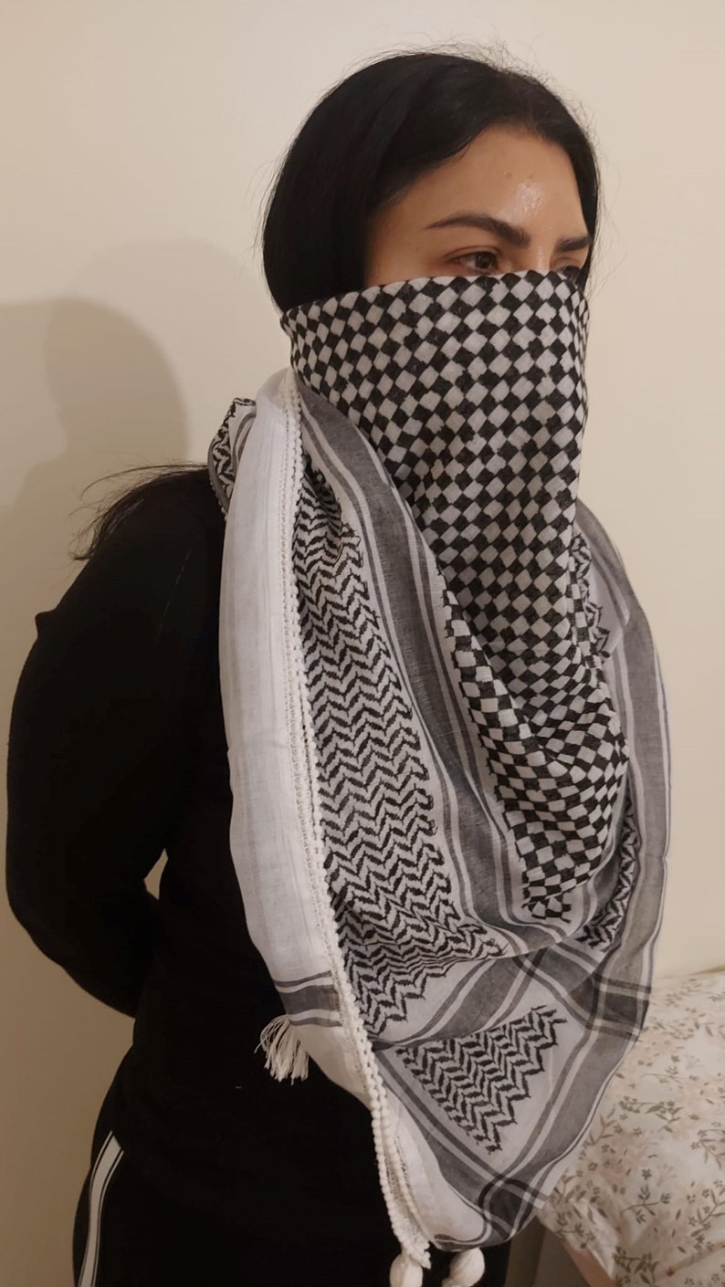 Keffiyeh Palestine Scarf Arafat Hatta Arab Style Headscarf for Men and Women, Traditional Cotton Shemagh with Tassels, Free Palestine image 6