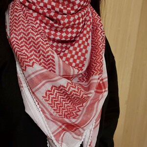 Keffiyeh Palestine Scarf Kufyiah Traditional Cotton Shemagh with Tassels, Arafat Hatta Arab Style Headscarf for Men and Women, Palestine image 7