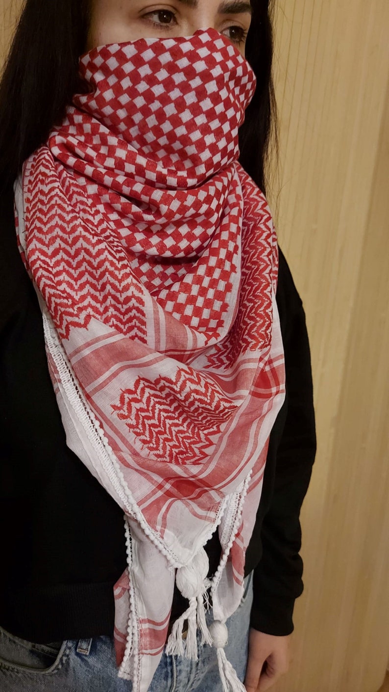 Keffiyeh Palestine Scarf Kufyiah Traditional Cotton Shemagh with Tassels, Arafat Hatta Arab Style Headscarf for Men and Women, Palestine image 7