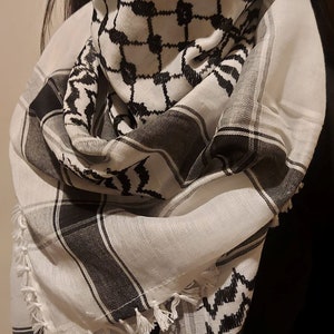 Keffiyeh Palestine Scarf Arafat Hatta Arab Style Headscarf for Men and Women, Traditional Cotton Shemagh with Tassels, Free Palestine 画像 3