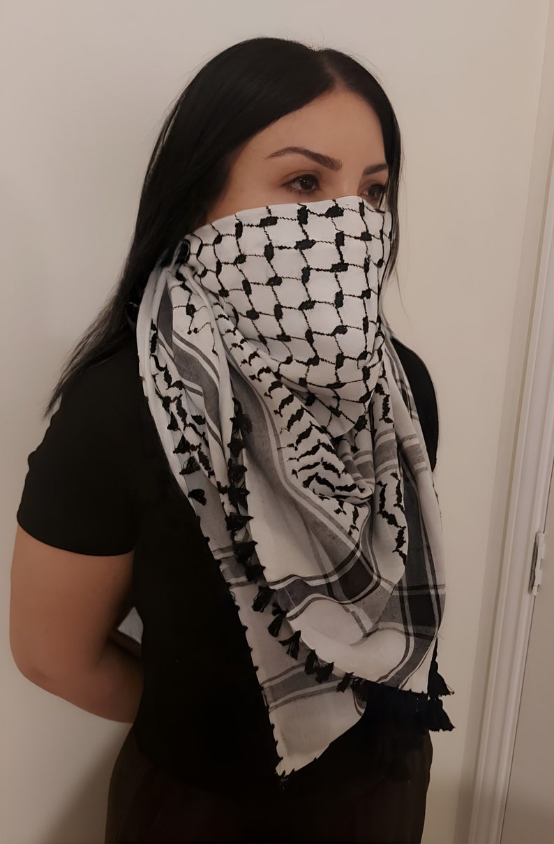 Keffiyeh Palestine Scarf, Cotton Arafat Hatta Arab Style Headscarf for Men and Women, Free Palestine, Traditional Shemagh with Tassels image 3