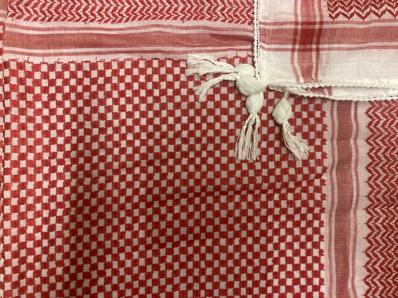 Sciarpa Keffiyeh Palestinese Kufyiah Shemagh tradizionale in cotone con nappe, Foulard in stile arabo Arafat Hatta per uomini e donne, Palestina Red