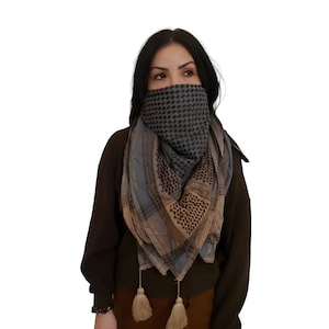 Keffiyeh Palestine Scarf Style - Free Palestine, Arab Style Kufiyah Headscarf for Men and Women,  Traditional Cotton Shemagh with Tassels,