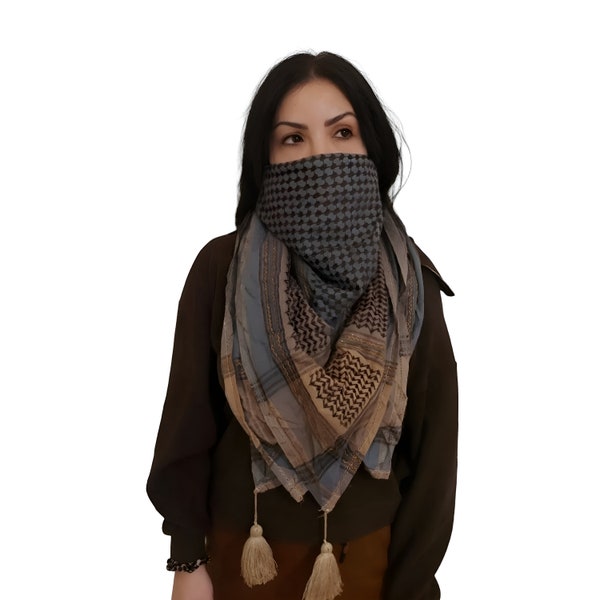 Keffiyeh Palestine Scarf Style - Free Palestine, Arab Style Kufiyah Headscarf for Men and Women,  Traditional Cotton Shemagh with Tassels,