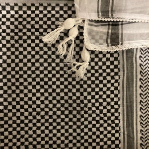 Sciarpa Keffiyeh Palestina Foulard in stile arabo Arafat Hatta per uomini e donne, Shemagh tradizionale in cotone con nappe, Palestina libera White Tassels