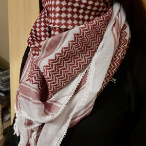 Keffiyeh Palestine Scarf Kufyiah Traditional Cotton Shemagh with Tassels, Arafat Hatta Arab Style Headscarf for Men and Women, Palestine image 6