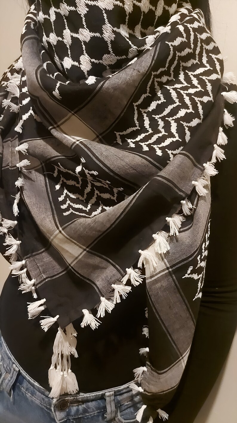 Keffiyeh Palestine Scarf Traditional Cotton Shemagh with Tassels, Free Palestine Kufiya, Arab Style Headscarf for Men and Women image 6