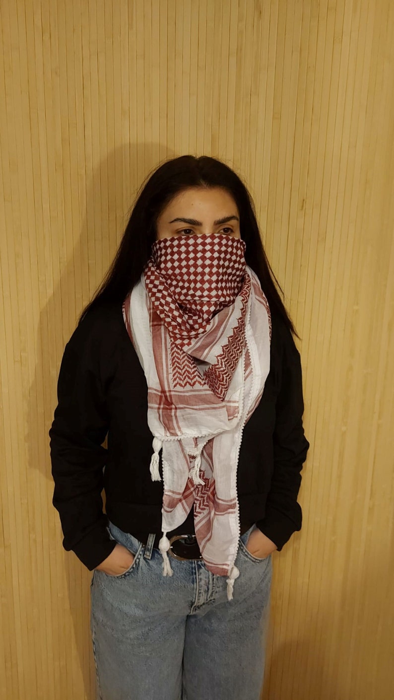 Keffiyeh Palestine Scarf Kufyiah Traditional Cotton Shemagh with Tassels, Arafat Hatta Arab Style Headscarf for Men and Women, Palestine image 5