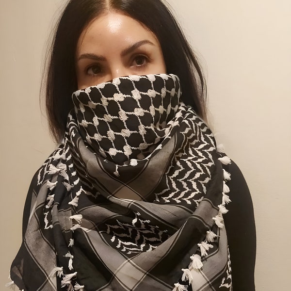 Keffiyeh Palestine Scarf Kufiya- Traditional Cotton Shemagh with Tassels, Free Palestine, Arab Style Headscarf for Men and Women