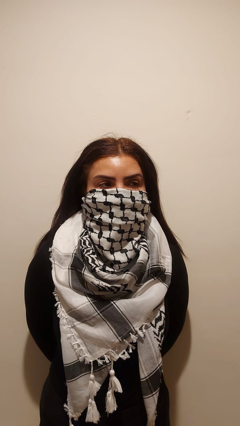 Keffiyeh Palästina Schal Arafat Hatta Kopftuch im arabischen Stil für Männer und Frauen, Traditioneller Baumwollshemagh mit Quasten, Free Palestine Bild 1