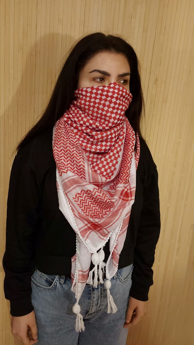 Keffiyeh Palestine Scarf Kufyiah Traditional Cotton Shemagh with Tassels, Arafat Hatta Arab Style Headscarf for Men and Women, Palestine image 2