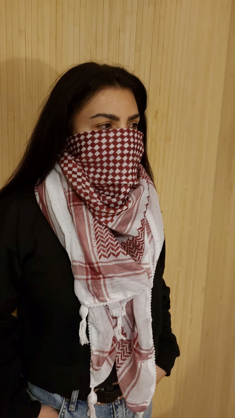 Keffiyeh Palestine Scarf Kufyiah Traditional Cotton Shemagh with Tassels, Arafat Hatta Arab Style Headscarf for Men and Women, Palestine image 8