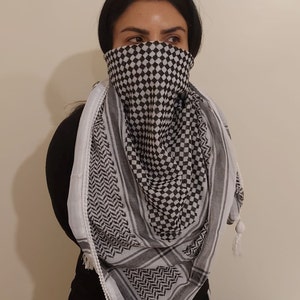 Keffiyeh Palestine Scarf Arafat Hatta Arab Style Headscarf for Men and Women, Traditional Cotton Shemagh with Tassels, Free Palestine 画像 5