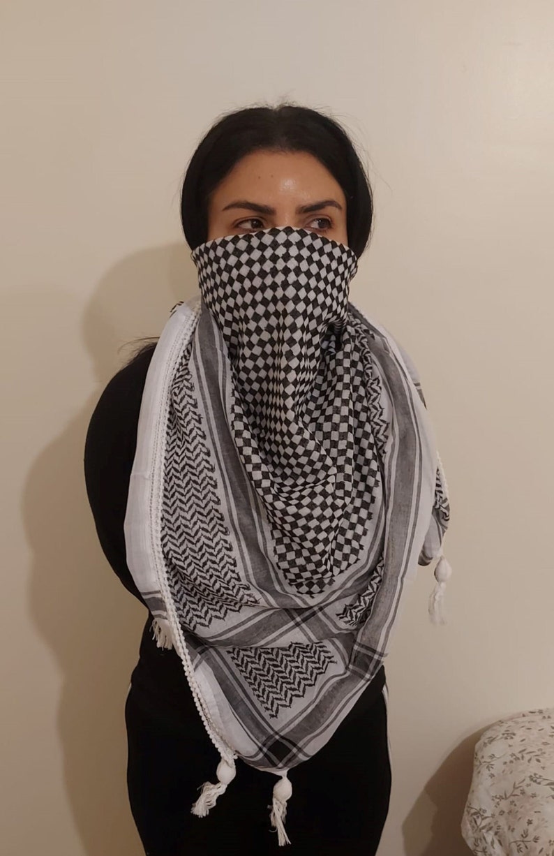 Keffiyeh Palestine Scarf Arafat Hatta Arab Style Headscarf for Men and Women, Traditional Cotton Shemagh with Tassels, Free Palestine 画像 5