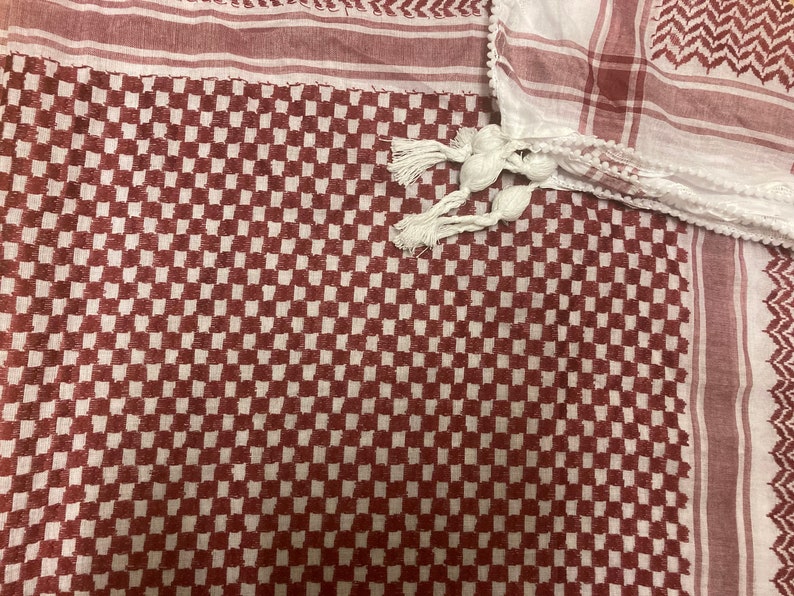 Sciarpa Keffiyeh Palestinese Kufyiah Shemagh tradizionale in cotone con nappe, Foulard in stile arabo Arafat Hatta per uomini e donne, Palestina Maroon/Dark Red