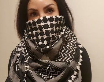 Keffiyeh Palestine Scarf - Free Palestine, Traditional Cotton Shemagh with Tassels, Arafat Hatta Arab Style Headscarf for Men and Women