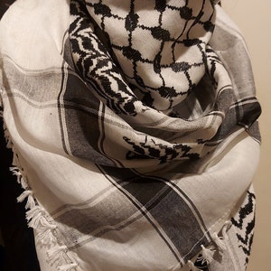 Keffiyeh Palästina Schal Arafat Hatta Kopftuch im arabischen Stil für Männer und Frauen, Traditioneller Baumwollshemagh mit Quasten, Free Palestine Bild 4