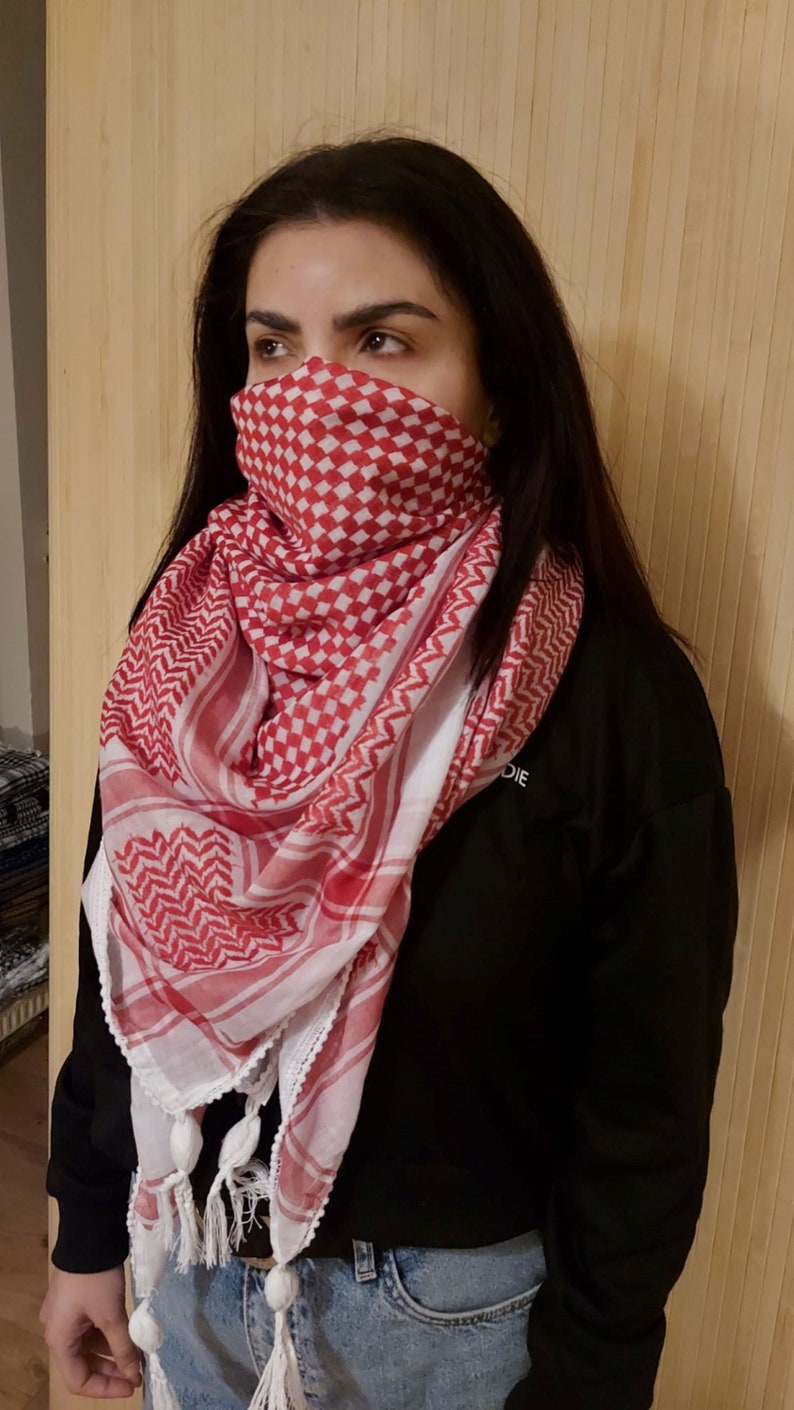 Keffiyeh Palestine Scarf Kufyiah Traditional Cotton Shemagh with Tassels, Arafat Hatta Arab Style Headscarf for Men and Women, Palestine image 3