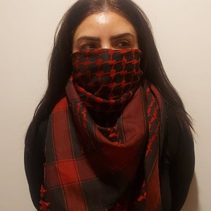 Keffiyeh Palestine Scarf Style, Cotton Arafat Hatta Arab Style Headscarf for Men and Women, Traditional Shemagh with Tassels Limited Edition image 6