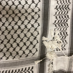 Bufanda Keffiyeh Palestina Pañuelo de estilo árabe Arafat Hatta para hombres y mujeres, Shemagh de algodón tradicional con borlas, Palestina libre Premium White