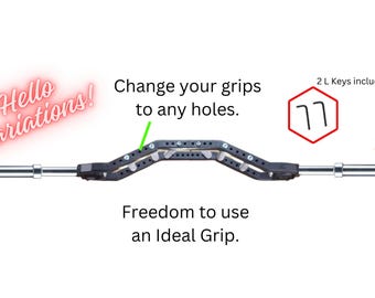 Barra suiza / Barra con cámara para press de pecho / Agarres múltiples para variaciones / Agarres intercambiables para diferentes orificios en la barra.