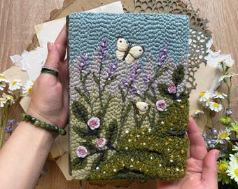 Handmade Herbal Magic Grimoire. Journal with Lavender and Roses. Cottagecore Embroidered Botanical Book. Flower Garden Junk Journal 8*6 inch