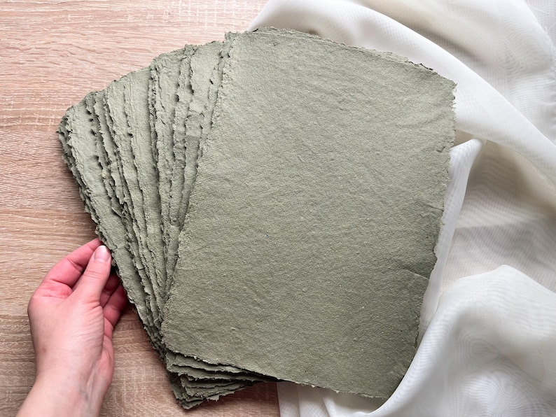 Handmade paper set of 5 sheet for handmade journals 8*11 inch, A4 Naturally recycled Deckle edged Eco friendly paper, Antique stationary image 2