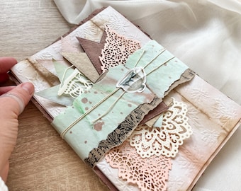 Mixed Pack of Pink Papers for Journaling. Set of 15 Handmade Paper Sheets. Vintage Tea Stained Embossed Sheets