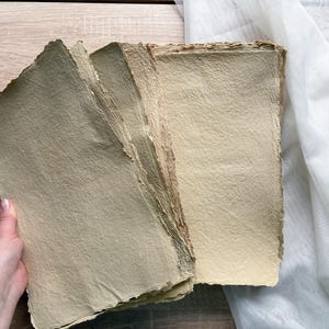 Handmade paper set of 5 sheet for handmade journals 8*11 inch, A4 Naturally recycled Deckle edged Eco friendly paper, Antique stationary Soft  yellow