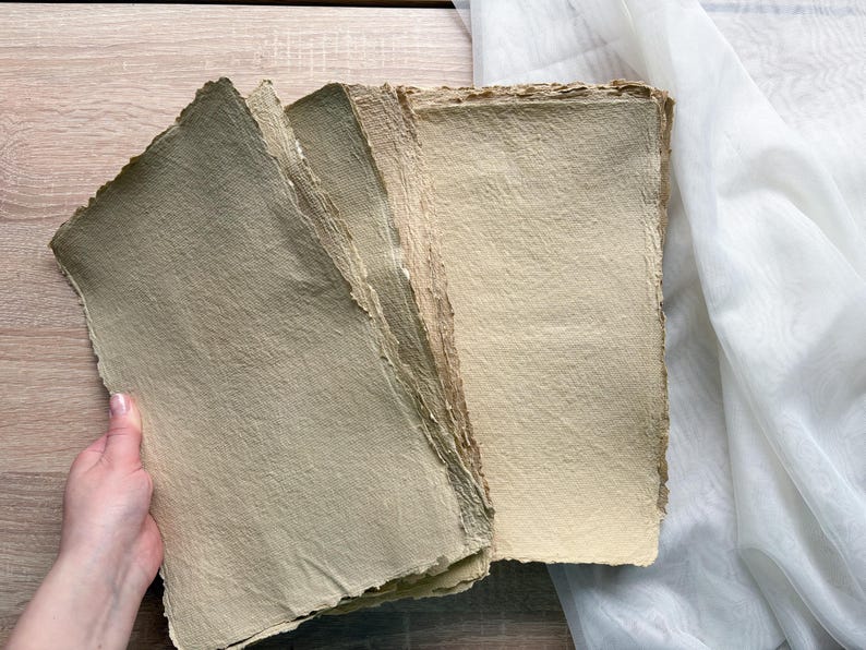 Handmade paper set of 5 sheet for handmade journals 8*11 inch, A4 Naturally recycled Deckle edged Eco friendly paper, Antique stationary Soft  yellow