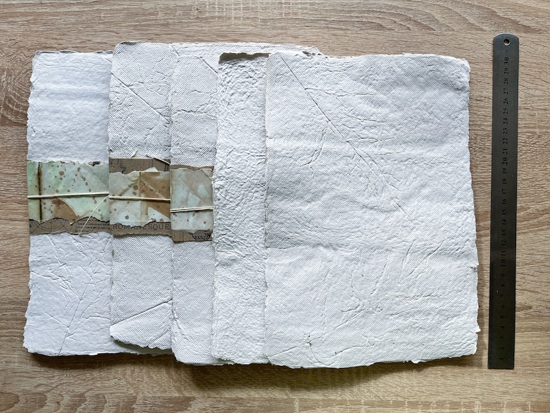 Handmade paper set of 5 sheet for handmade journals 8*11 inch, A4 Naturally recycled Deckle edged Eco friendly paper, Antique stationary White