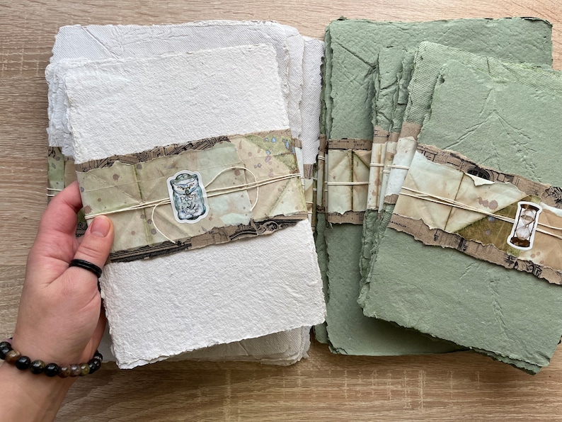 This naturally recycled deckle edged paper size A5 . Antique stationary for scrapbooking and creativity.
Eco friendly paper weight 150 g/m.